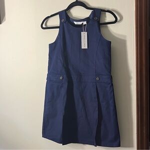 Janie and Jack Classic Twill Jumper Navy Button-Shoulder Pinafore Dress Size 12